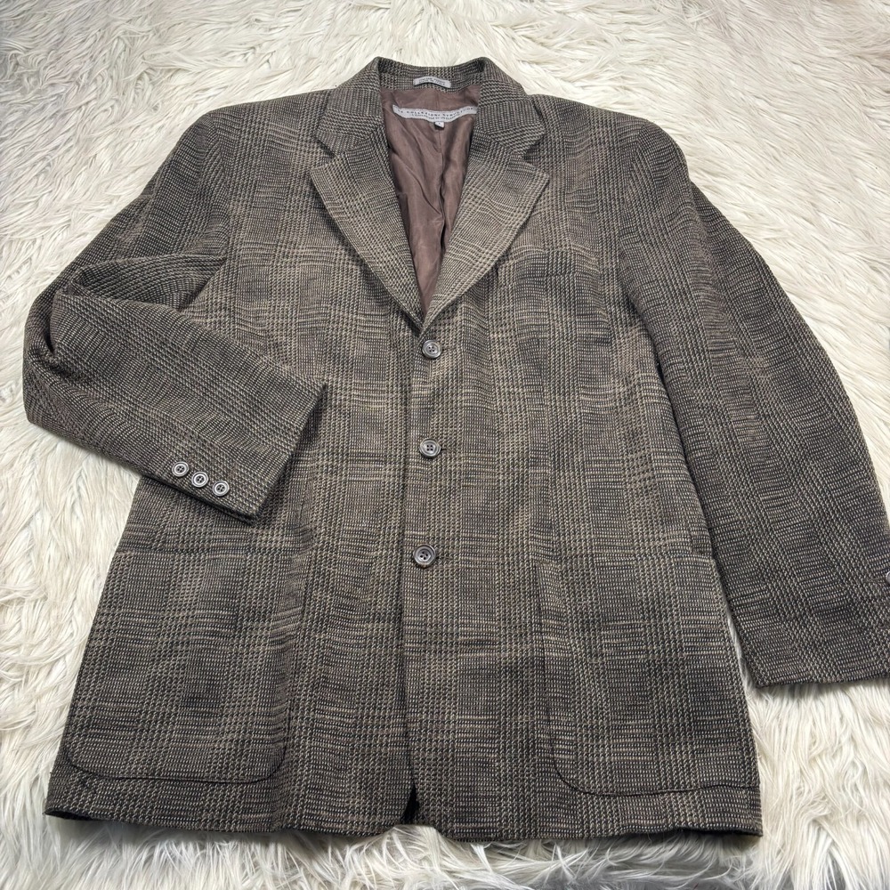 Le Collezioni Structure Men's S Brown Plaid Woven Blazer Jacket Tweed Italy